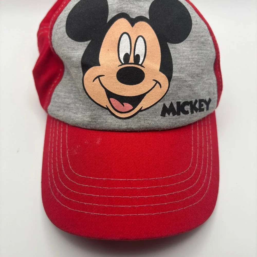 Disney Mickey Mouse Youth Baseball Hat Red Gray Adjustable Cap